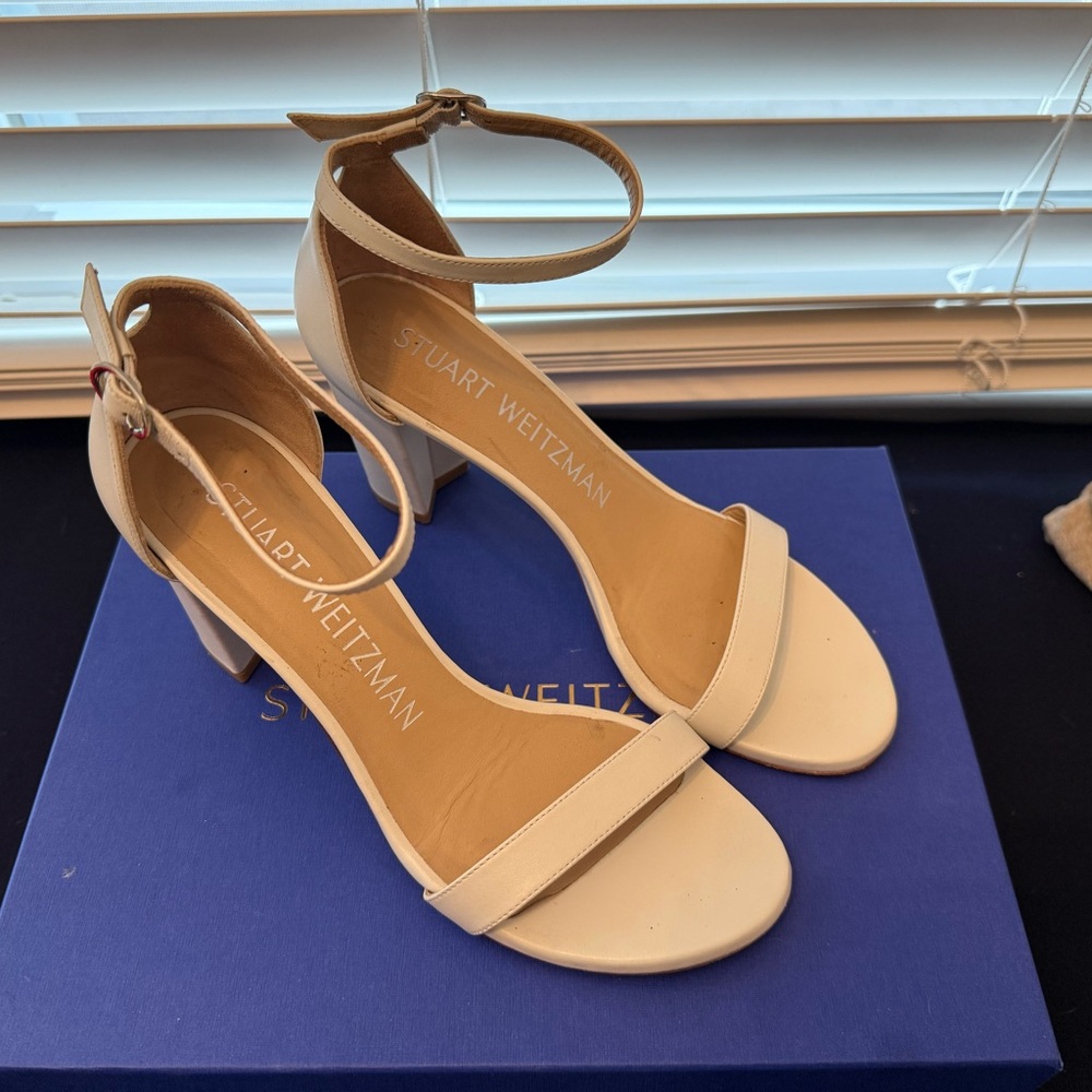 Stuart Weitzman Women's White Ankle Strap Heels